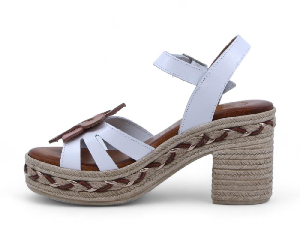 Raquel Perez Sandalia Tacón Rinascimento Blanco Arena Mujer