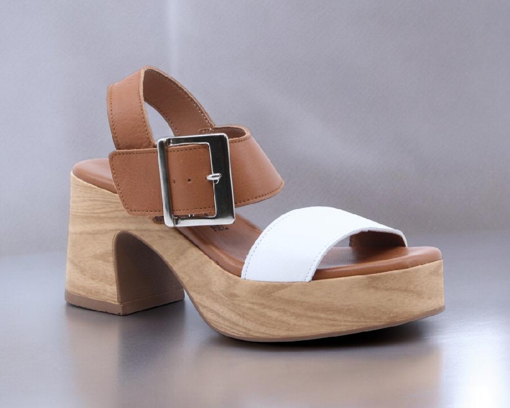 Raquel Perez Sandalia Tacón Salmorejo Blanco Cuero Mujer