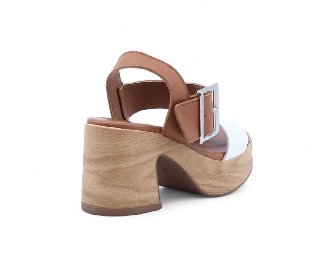 Raquel Perez Sandalia Tacón Salmorejo Blanco Cuero Mujer