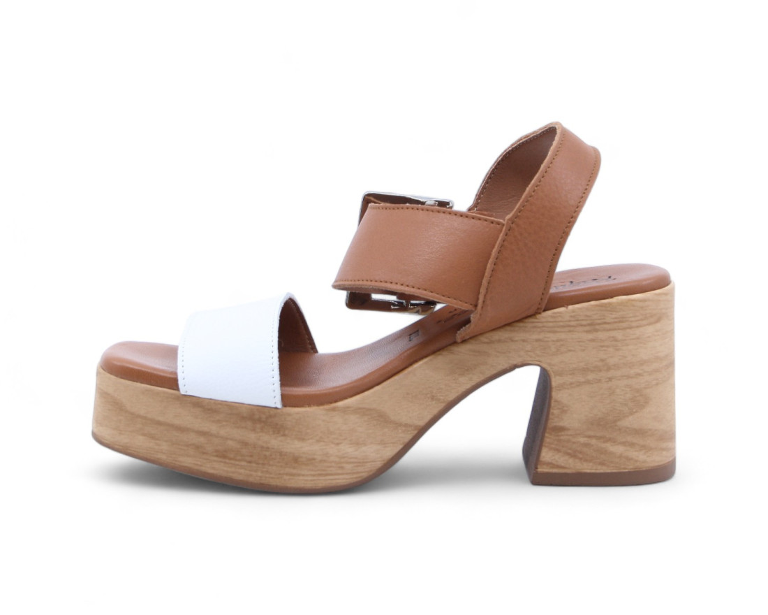 Raquel Perez Sandalia Tacón Salmorejo Blanco Cuero Mujer