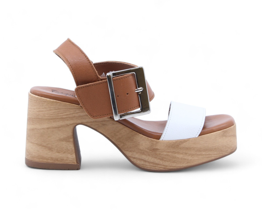 raquel perez Sandalia Tacón Salmorejo Blanco Cuero Mujer