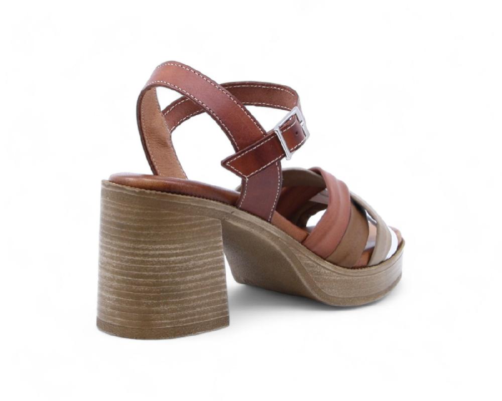 Raquel Perez Sandalia Tacón Tango 02 Marrón Blanco Mujer