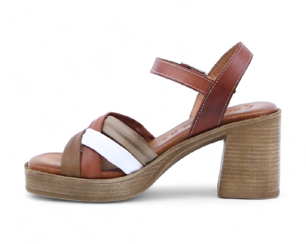 Raquel Perez Sandalia Tacón Tango 02 Marrón Blanco Mujer