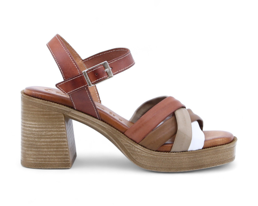 raquel perez Sandalia Tacón Tango 02 Marrón Blanco Mujer