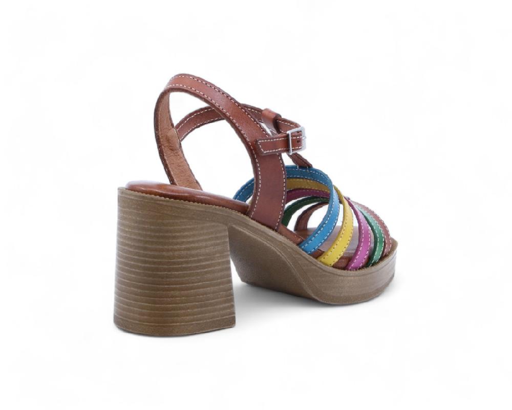 Raquel Perez Sandalia Tacón Tavina 02 Cuero Multicolor Mujer