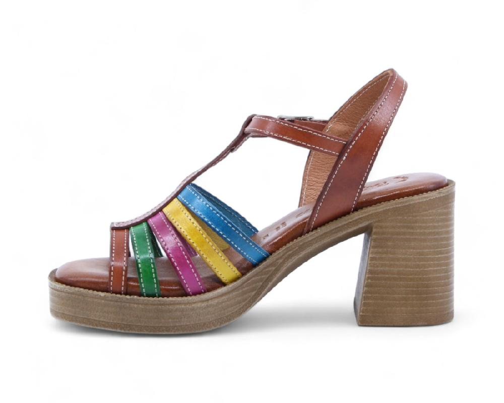 Raquel Perez Sandalia Tacón Tavina 02 Cuero Multicolor Mujer
