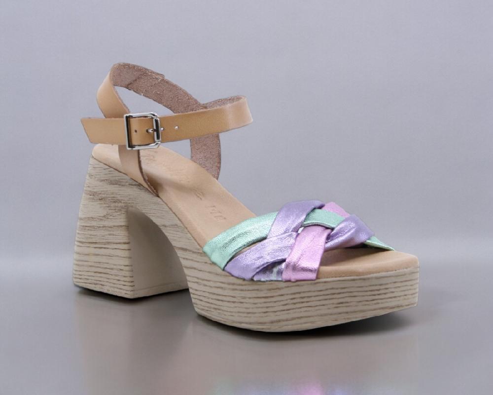 Raquel Perez Sandalia Tacón Xanadu Beige Morado Mujer