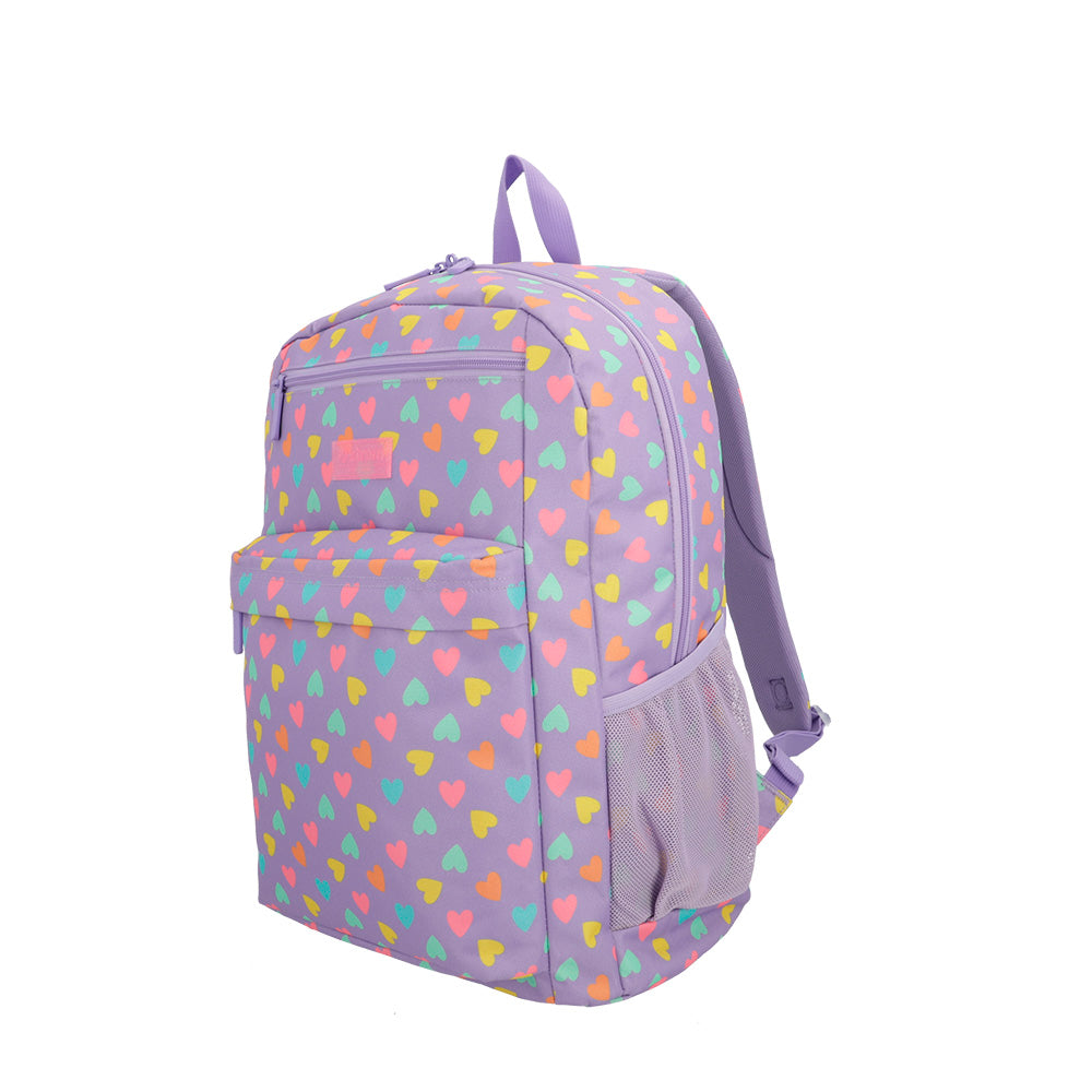 Saxoline Megapack Mochila Escolar + Bolso Deportivo + Lonchera + Estuche Heart Morado