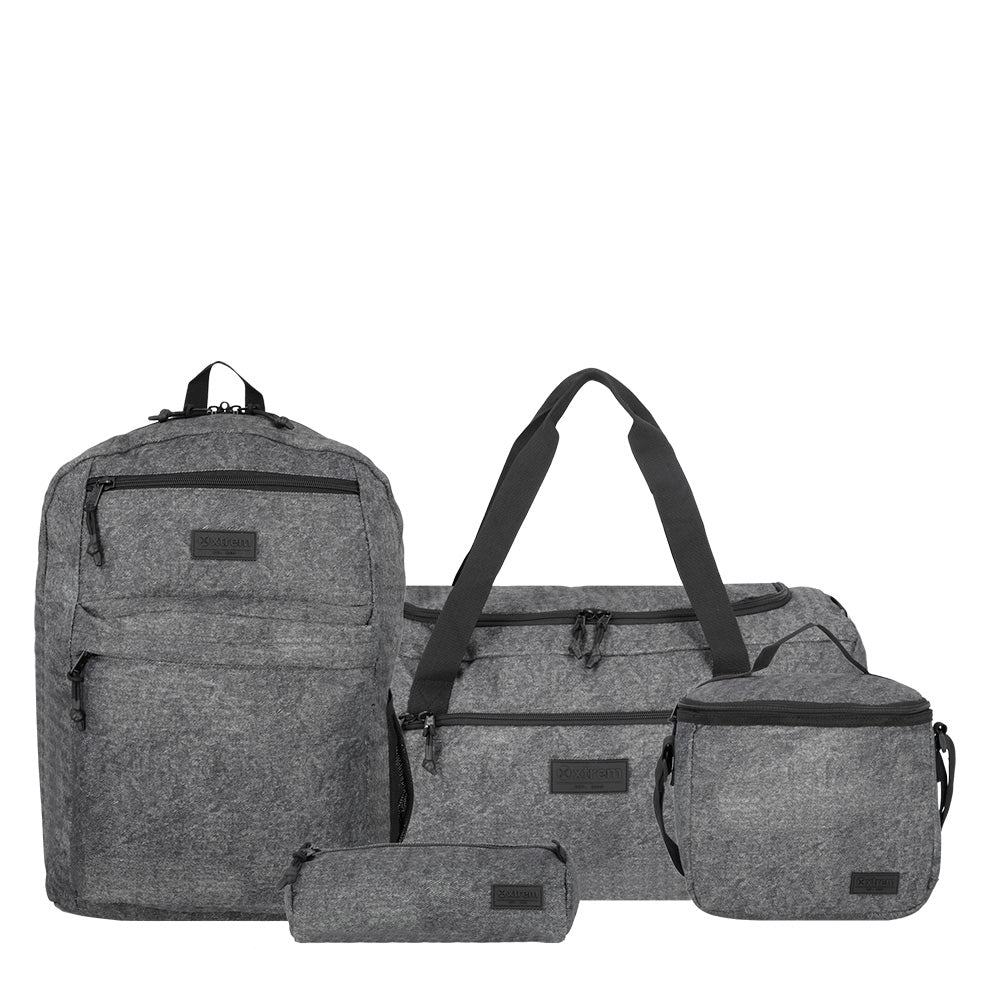 saxoline Megapack mochila escolar + bolso deportivo + lonchera + estuche Negro Denim