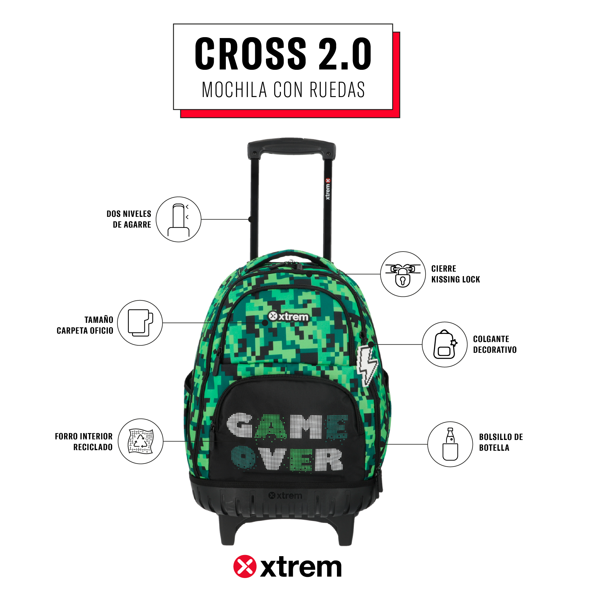Saxoline Mochila Con Ruedas Cross 2.0 Verde Píxeles