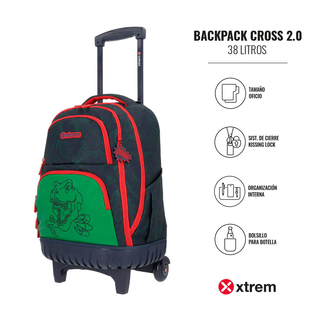 Saxoline Mochila Con Ruedas Para Niños Cross 2.0 Dino Azul