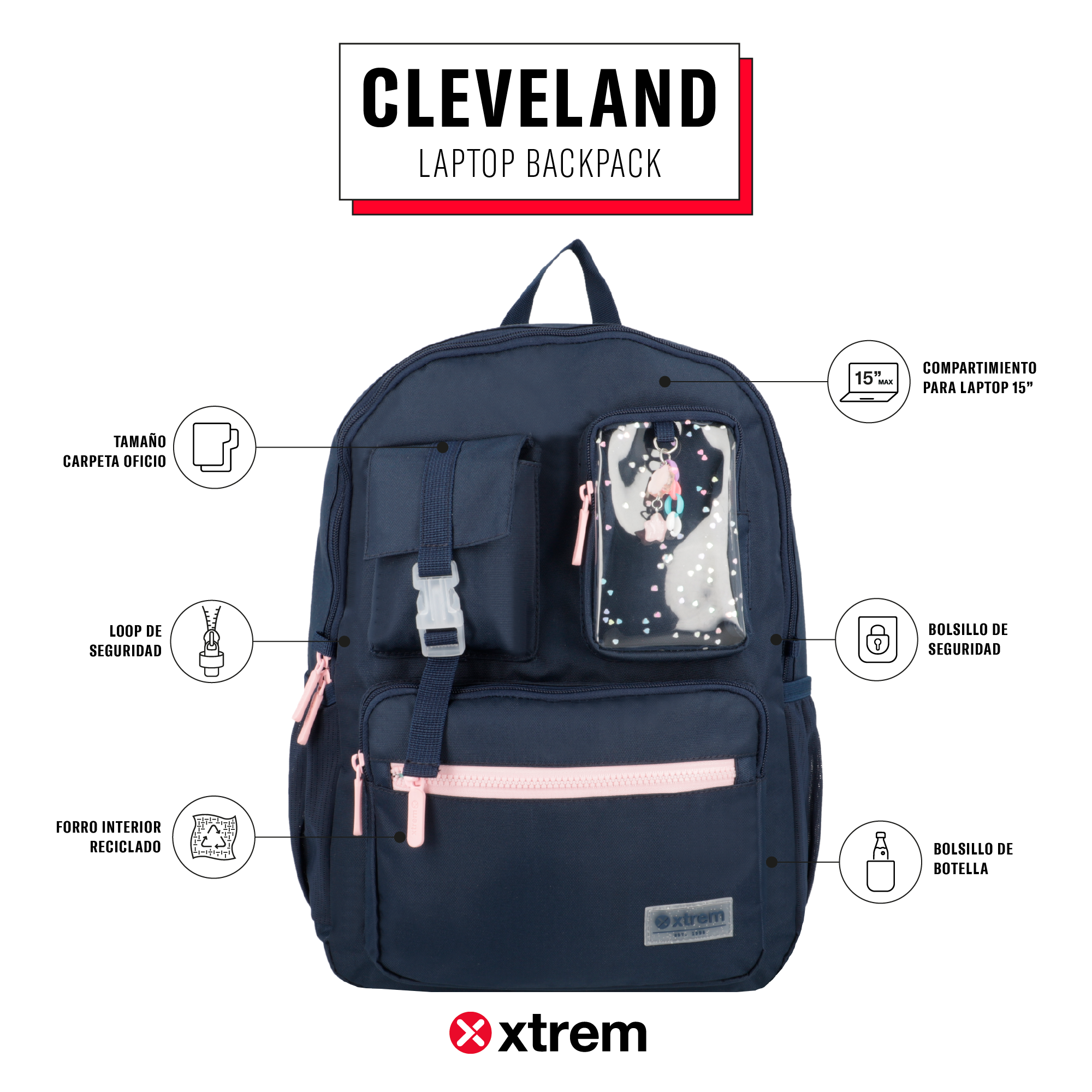Saxoline Mochila Para Notebook 15" Cleveland Azul/rosada