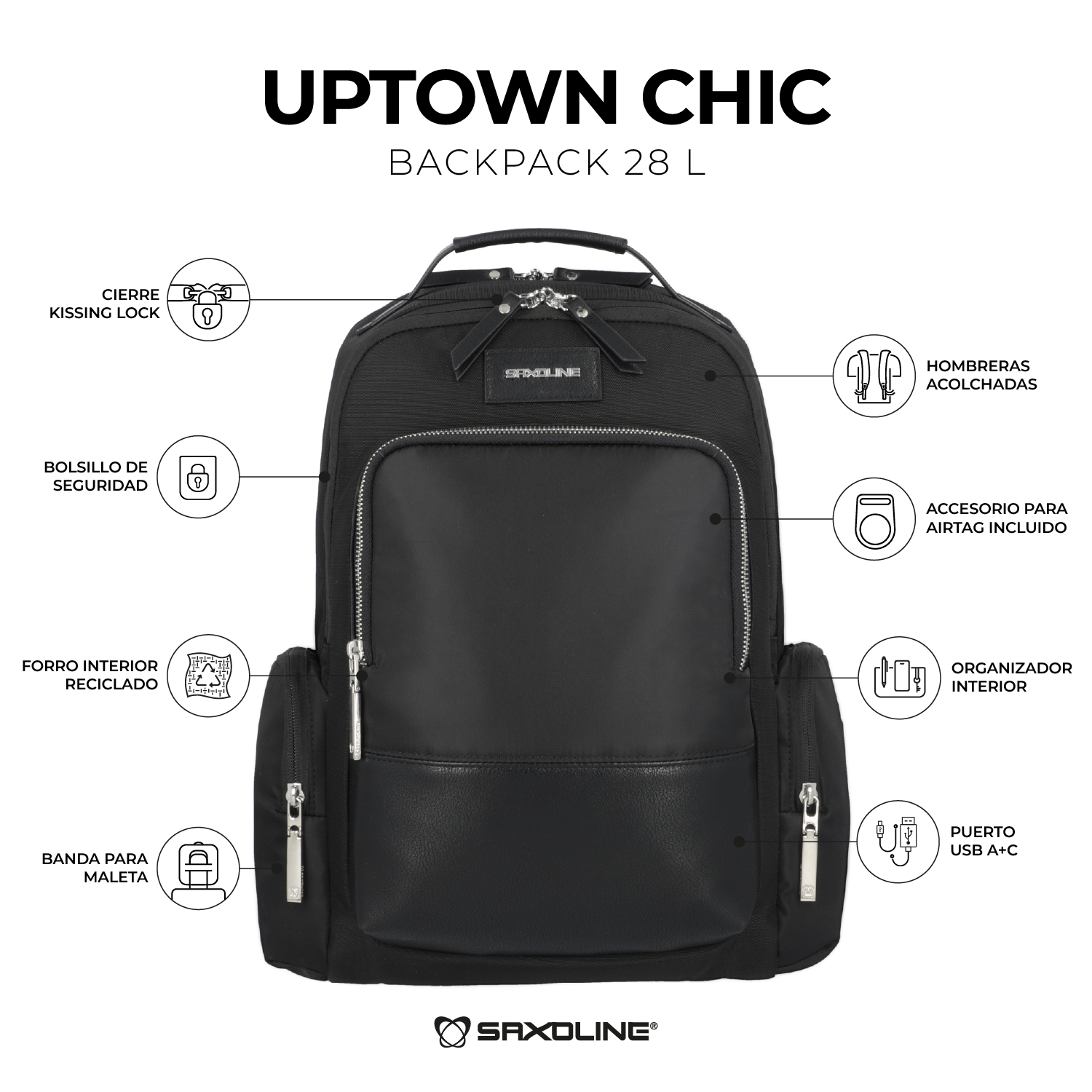 Saxoline Mochila Para Notebook Mujer Uptown Chic Negro 15"