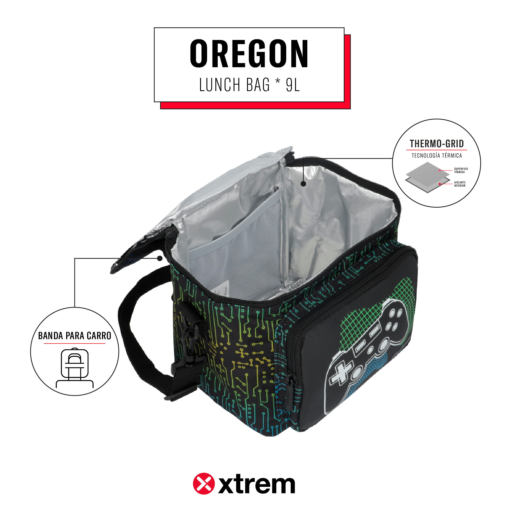 Saxoline Lonchera Térmica Oregon Negra Gamer