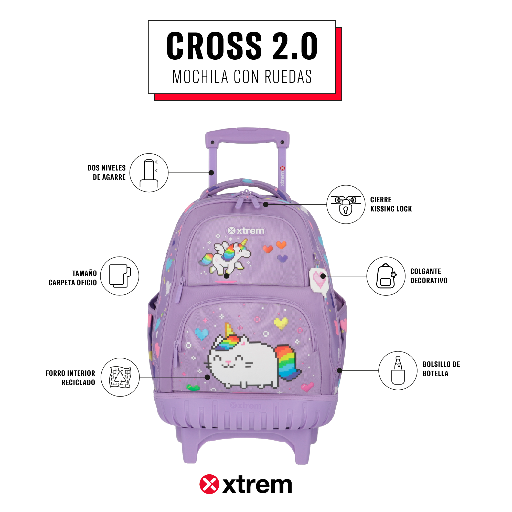 Saxoline Mochila Con Ruedas Cross 2.0 Lila Gato