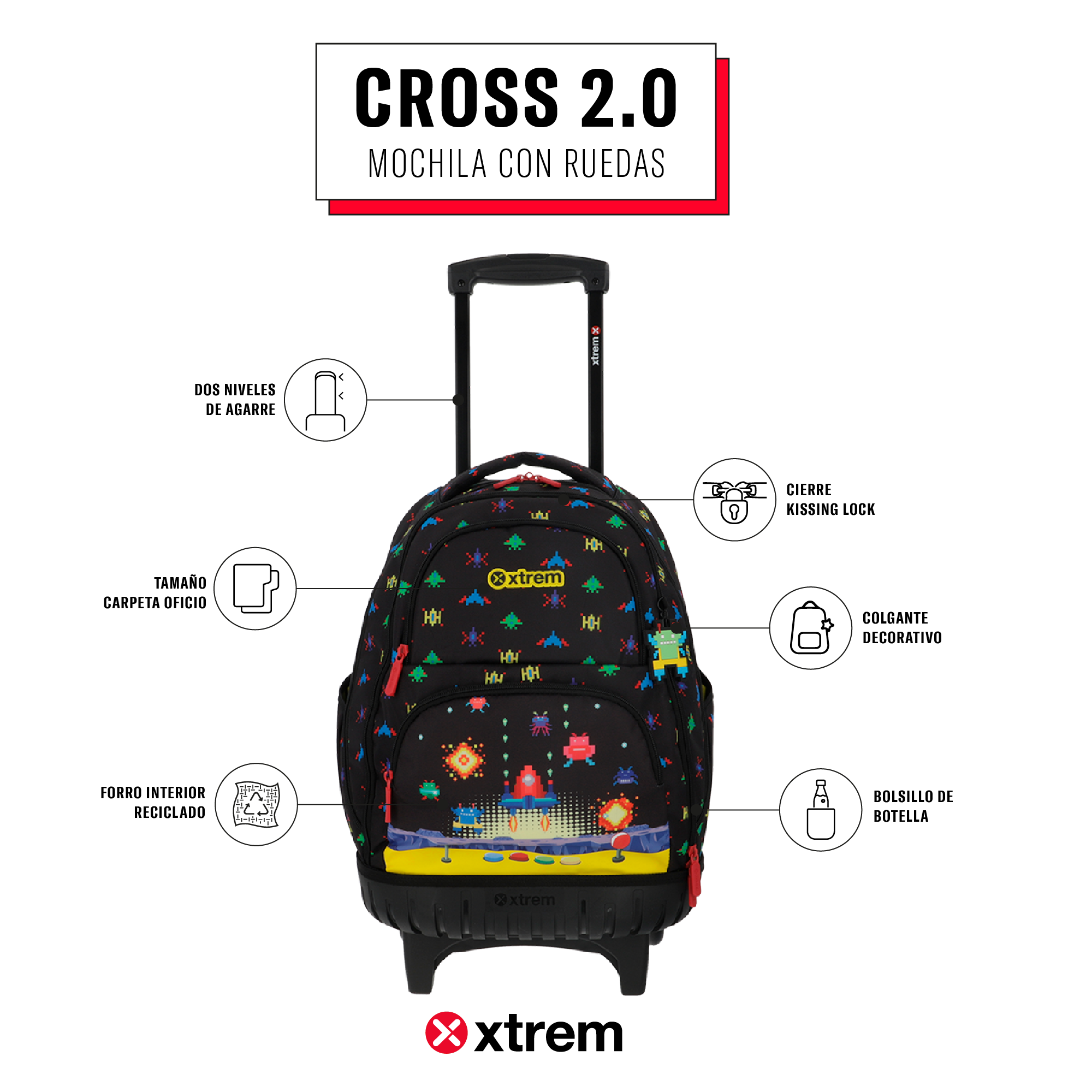 Saxoline Mochila Con Ruedas Cross 2.0 Negra Arcade