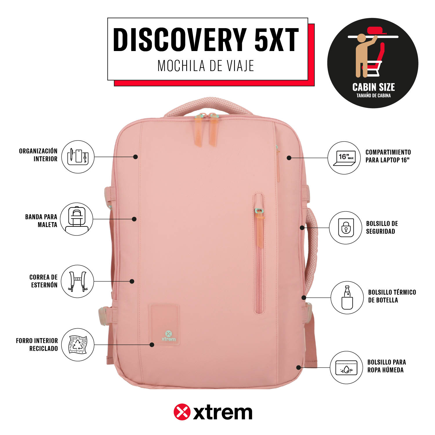 Saxoline Mochila De Viaje Discovery Rosada