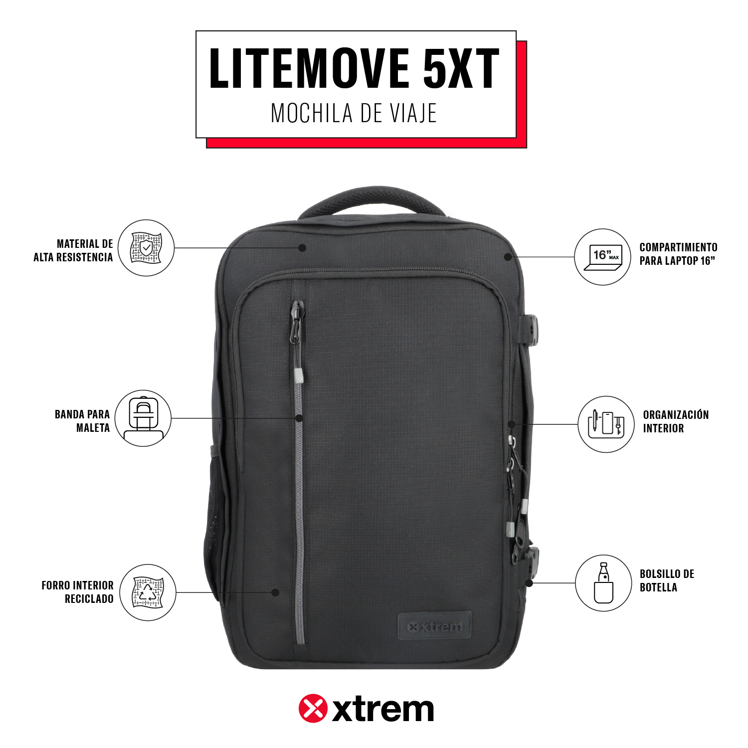 Saxoline Mochila De Viaje Litemove Negra L