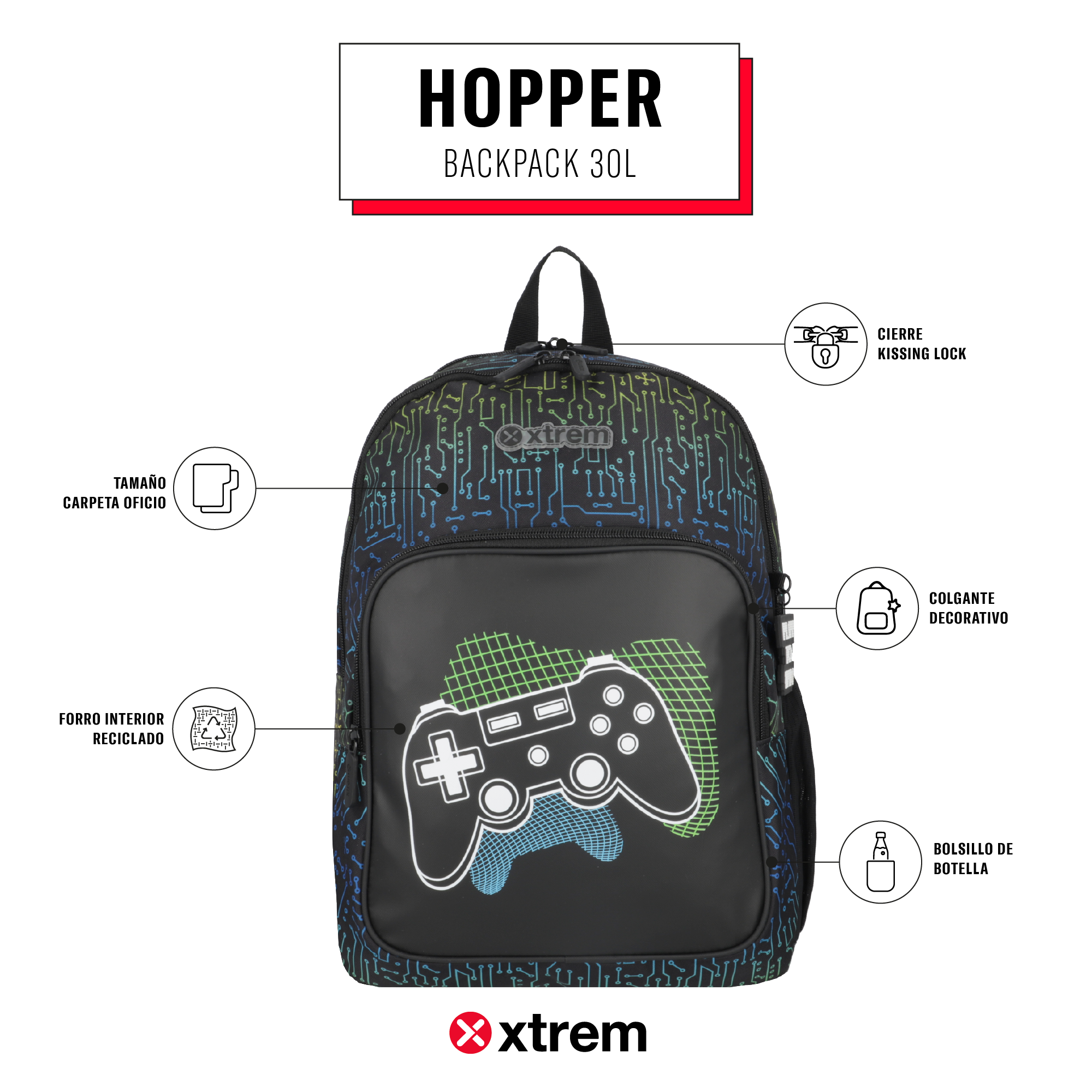 Saxoline Mochila Hopper Negra Gamer