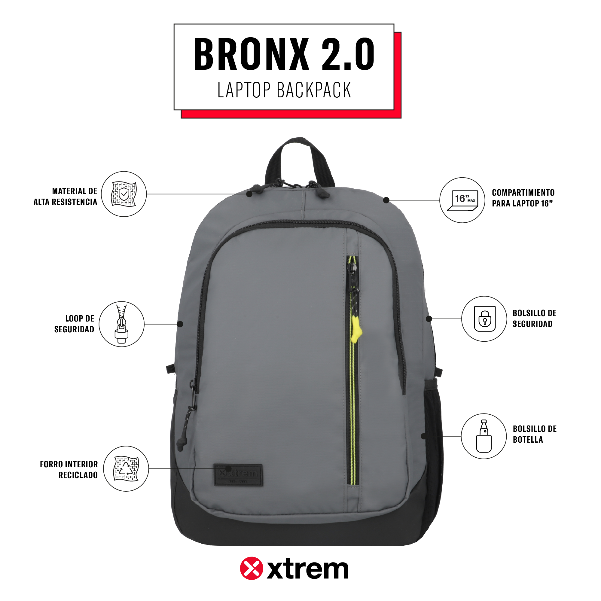 Saxoline Mochila Para Notebook 16" Bronx 2.0 Gris