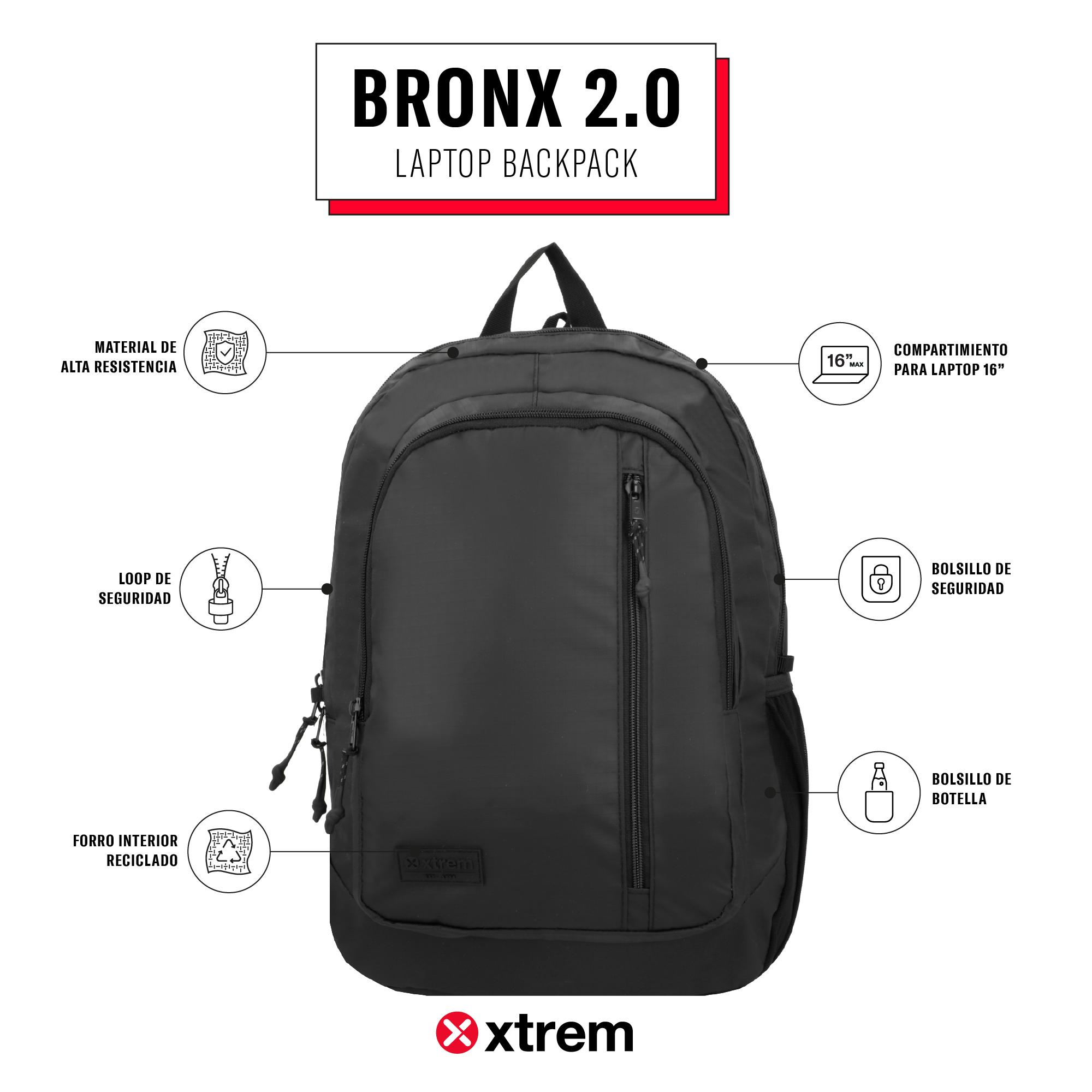 Saxoline Mochila Para Notebook 16" Bronx 2.0 Negra