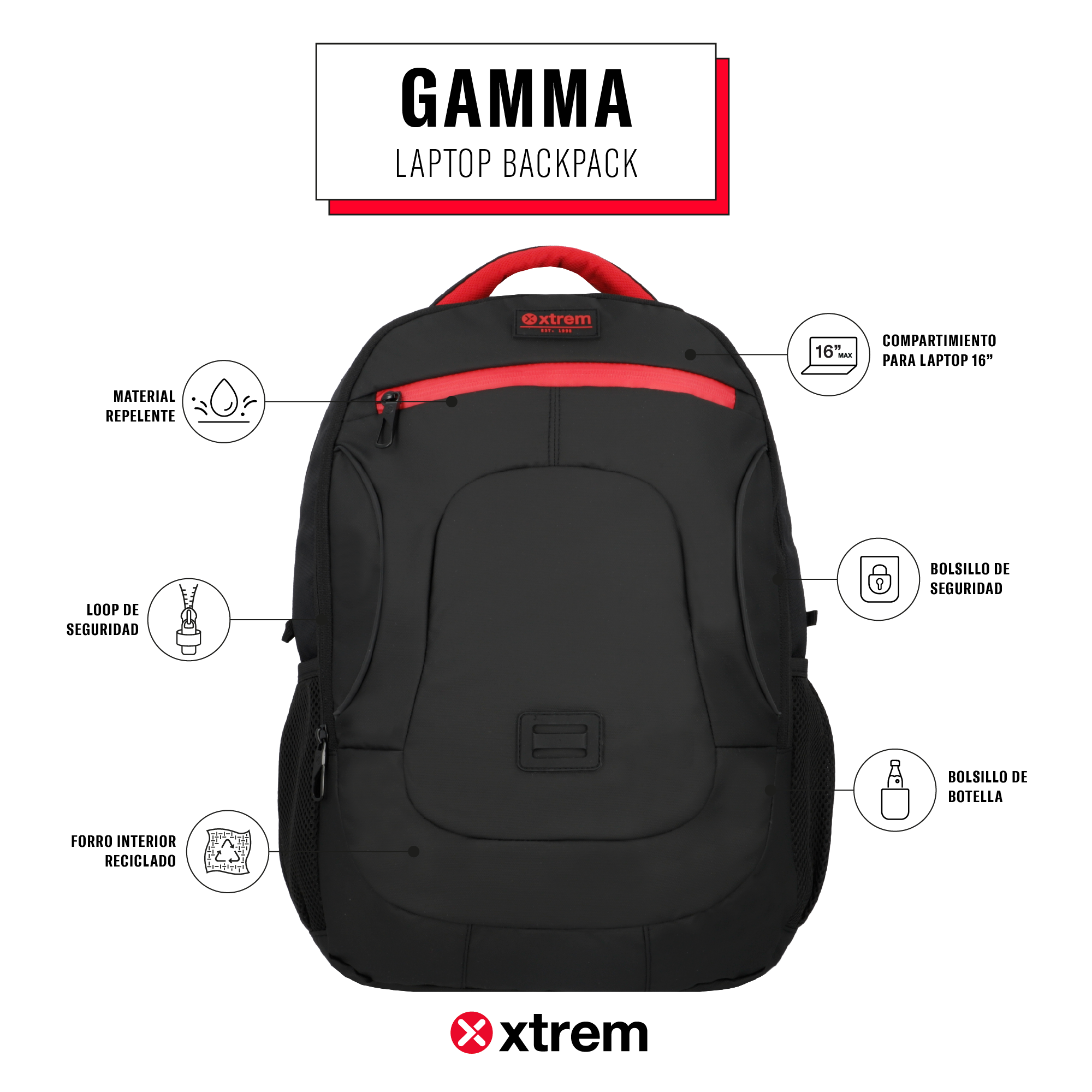 Saxoline Mochila Para Notebook 16" Gamma Negra/roja