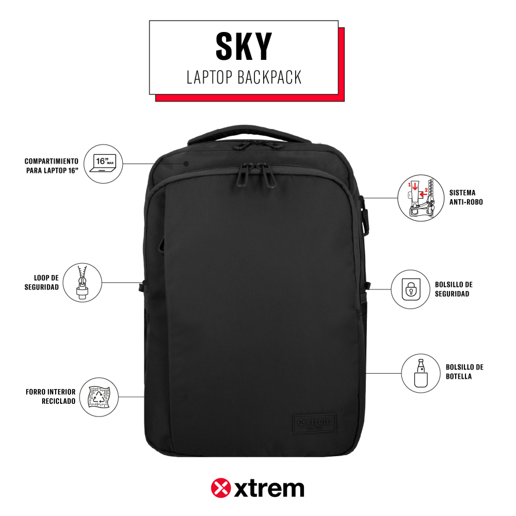 Saxoline Mochila Para Notebook 16" Sky Negra