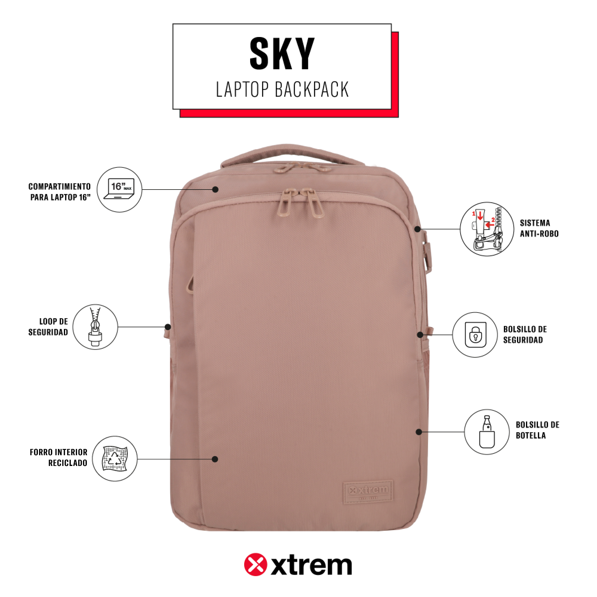 Saxoline Mochila Para Notebook 16" Sky Rosada