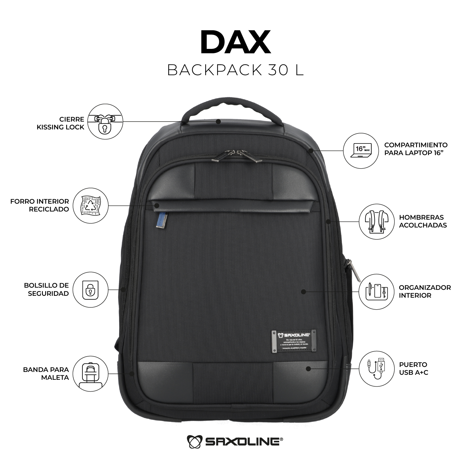 Saxoline Mochila Para Notebook Dax Negro 16"
