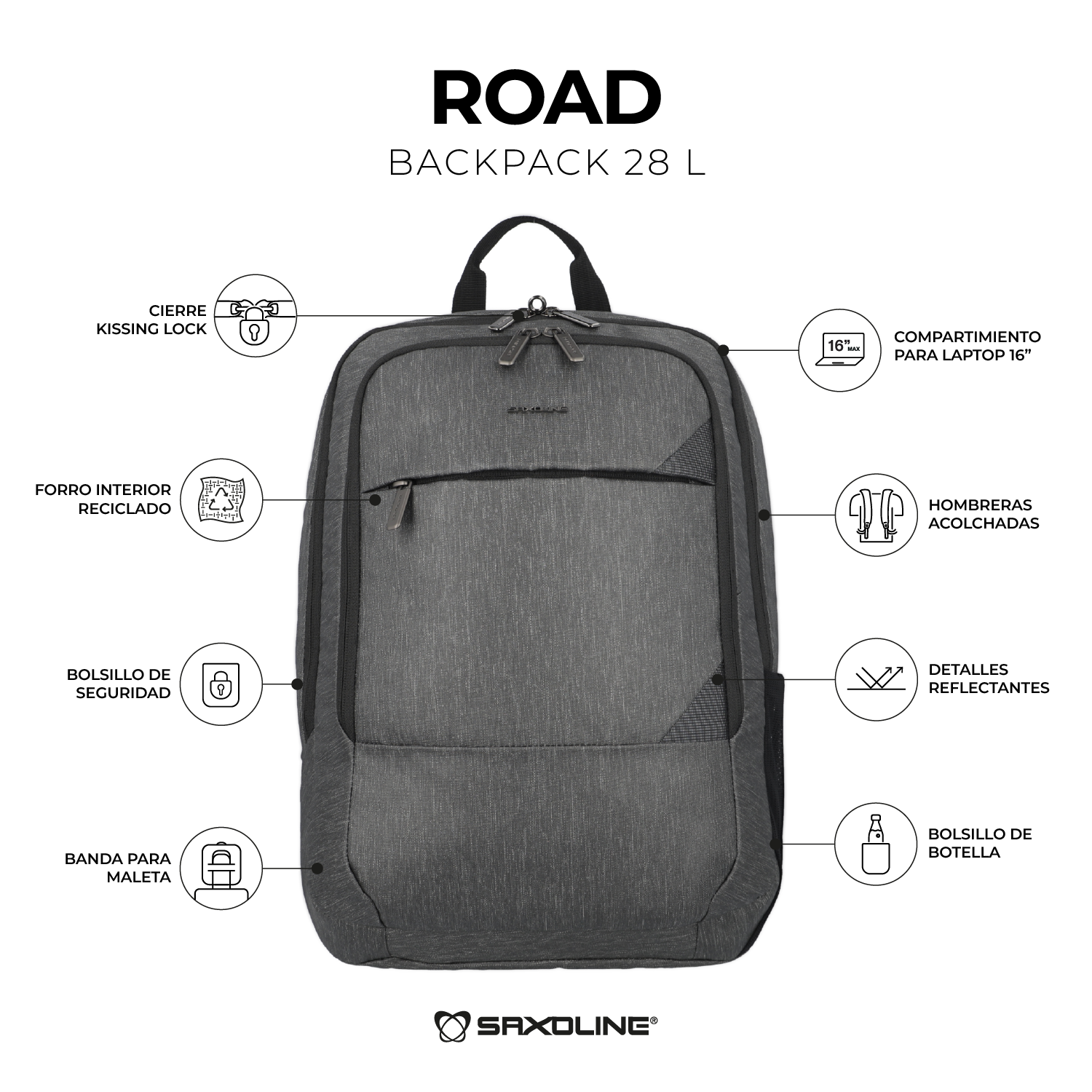 Saxoline Mochila Para Notebook Road Gris 16"