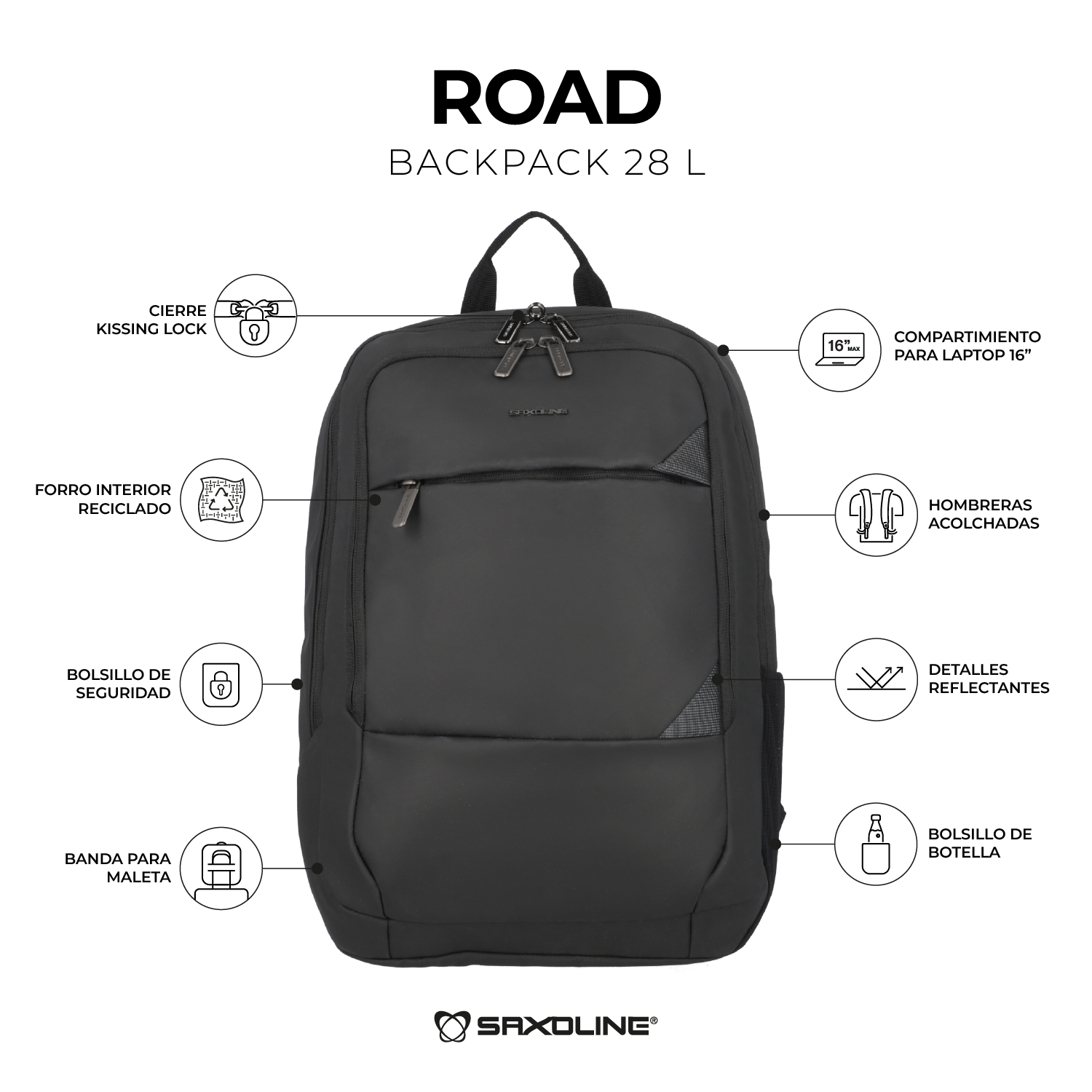 Saxoline Mochila Road Para Notebook Negra