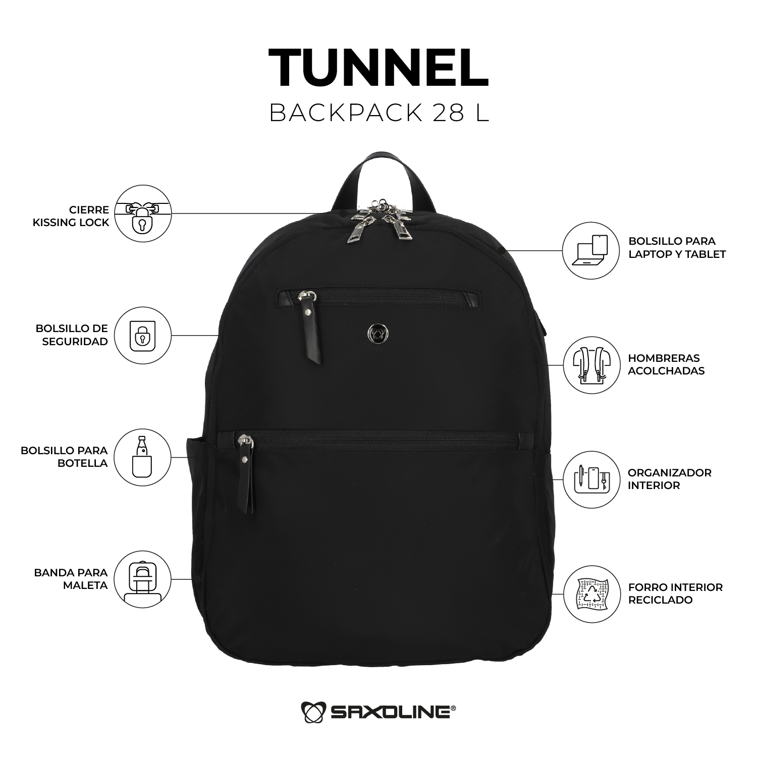 Saxoline Mochila Tunnel Para Notebook Negra
