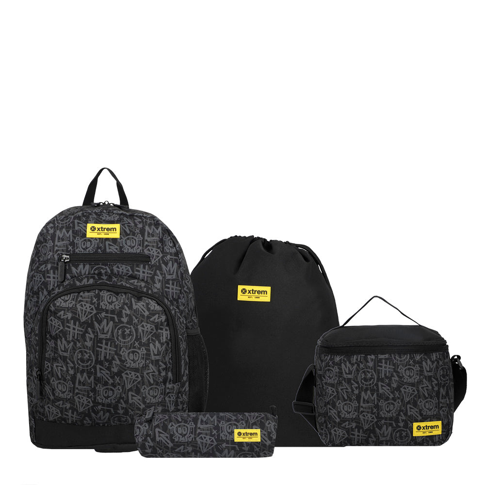 saxoline Set mochila + bolsa + lonchera + estuche Multipack black