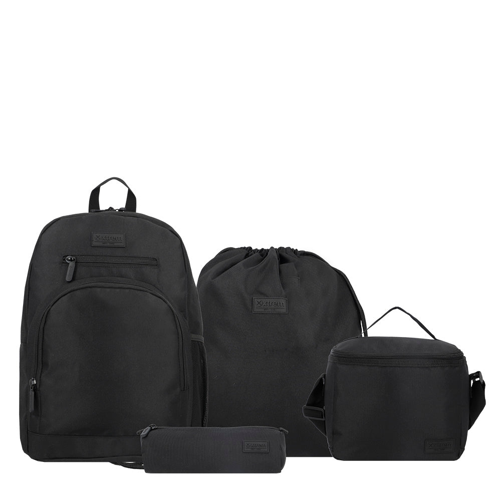 saxoline Set mochila + bolsa + lonchera + estuche Multipack negro