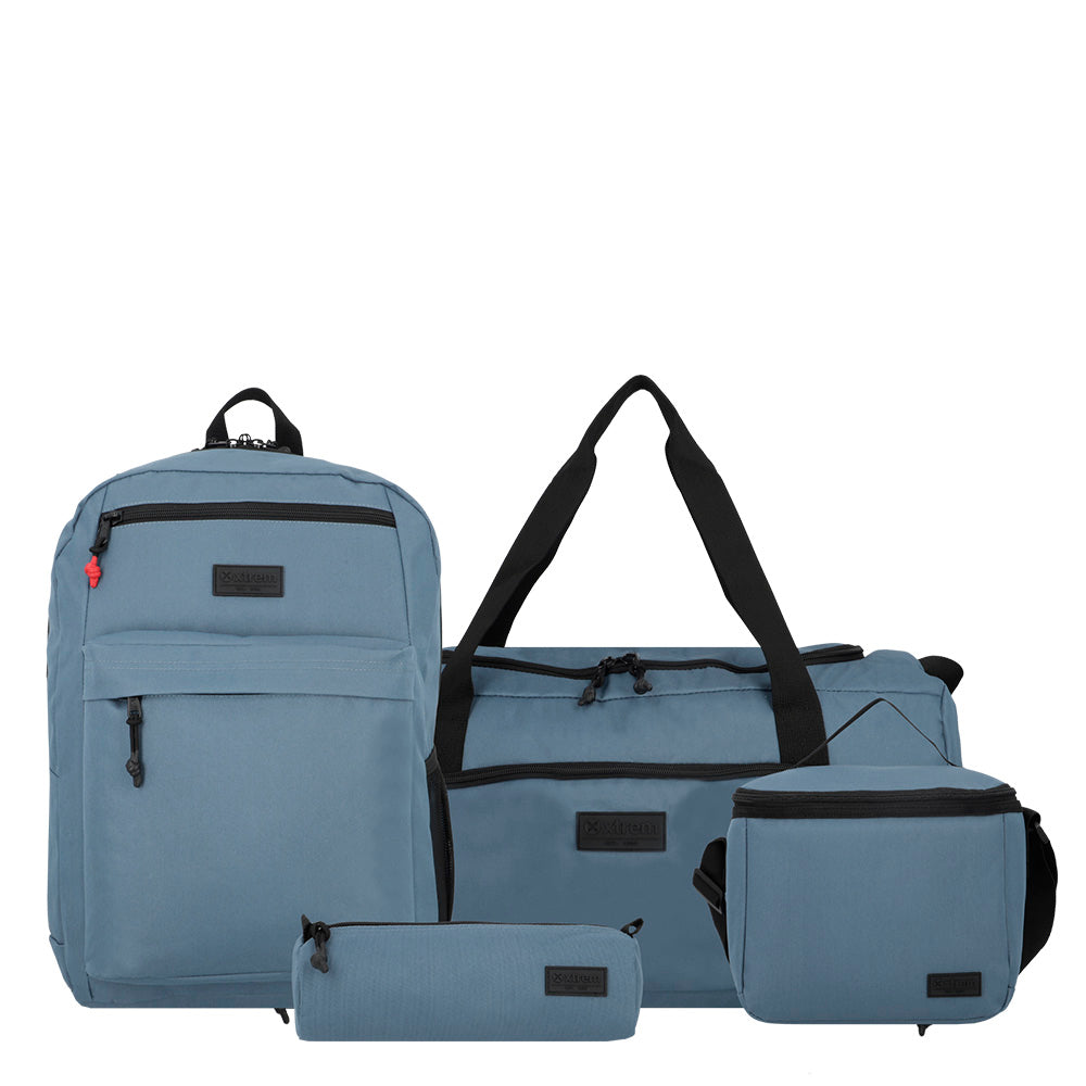 saxoline Set mochila + bolso + lonchera + estuche Megapack 2.0 azul