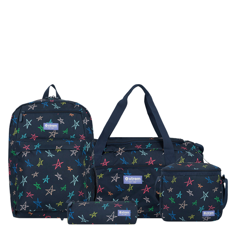 saxoline Set mochila + bolso + lonchera + estuche Megapack 2.0 multistars