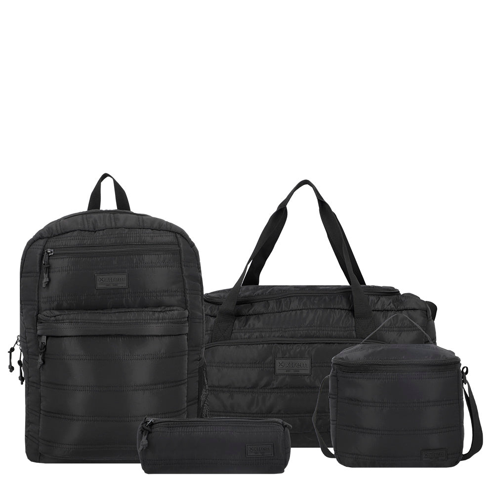 saxoline Set mochila + bolso + lonchera + estuche Megapack 2.0 negro