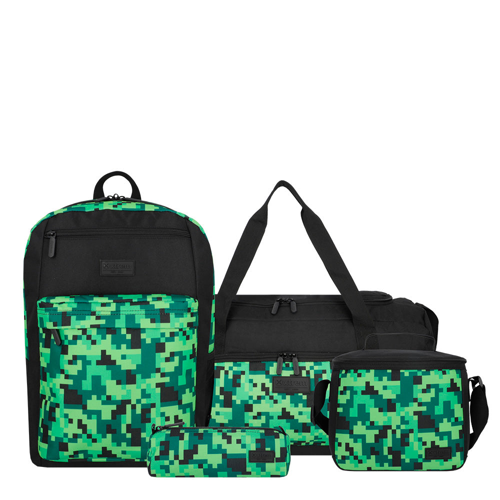 saxoline Set mochila + bolso + lonchera + estuche Megapack 2.0 verde