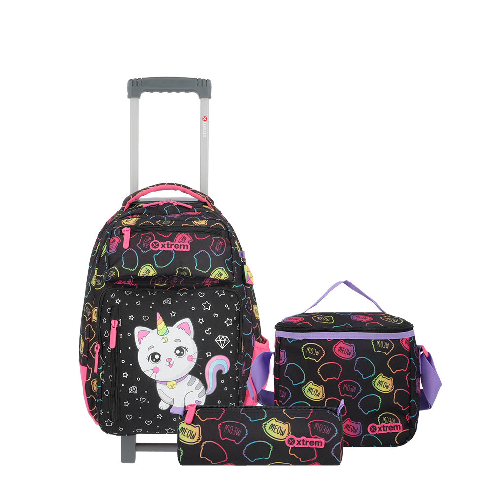 saxoline Set mochila + lonchera + estuche Run Pack negro gato