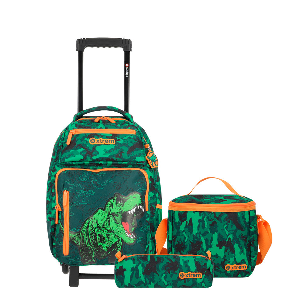 saxoline Set mochila + lonchera + estuche Run Pack verde dino