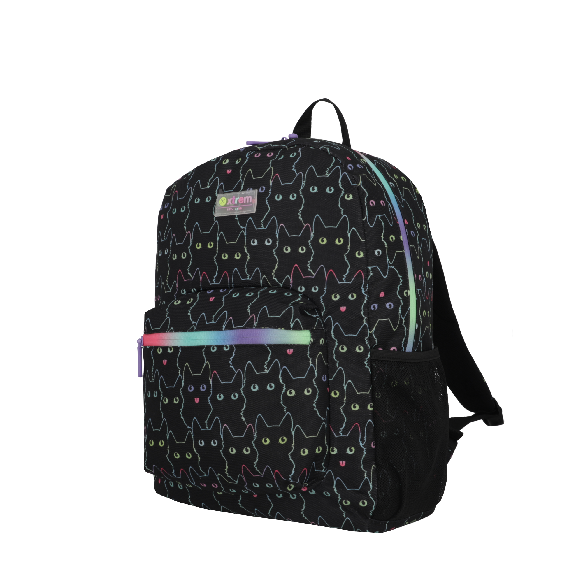 Saxoline Set Mochila + Lonchera + Estuche Triple Pack Negro Gatos