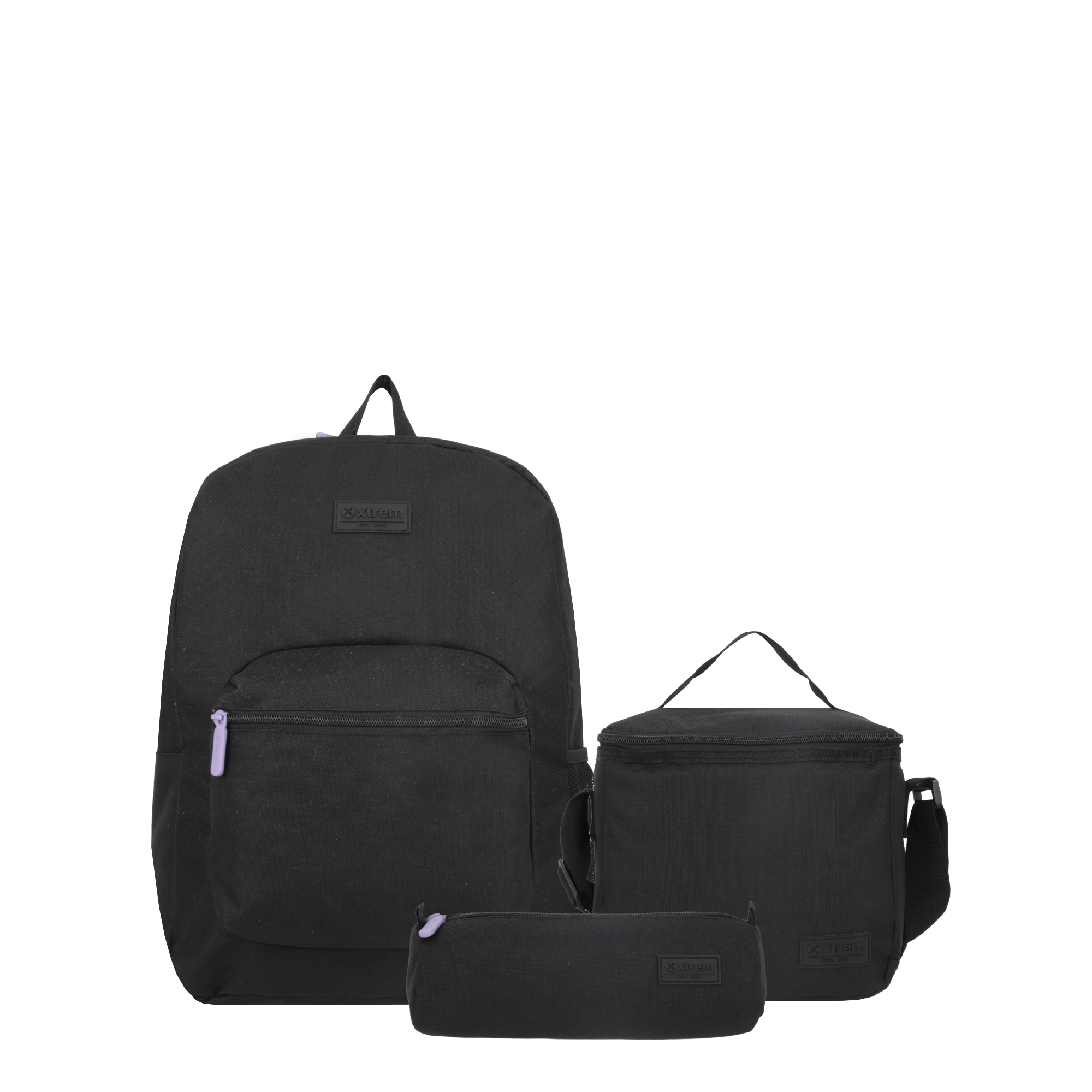 saxoline Set mochila + lonchera + estuche Triple Pack negro/morado