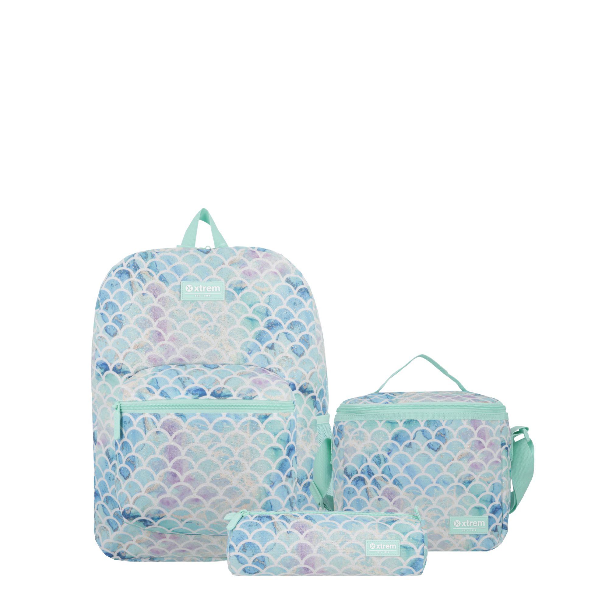 saxoline Set mochila + lonchera + estuche Triple Pack verde