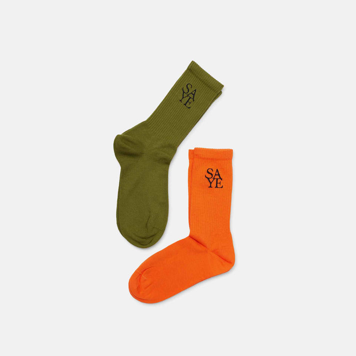 Saye Crew Everyday Socks - Green & Orange