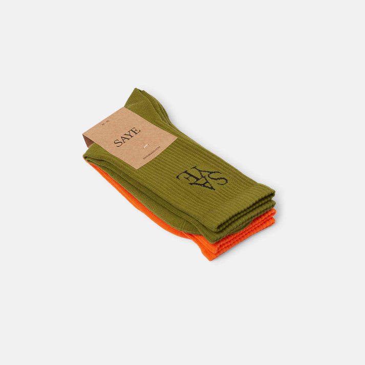 Saye Crew Everyday Socks - Green & Orange