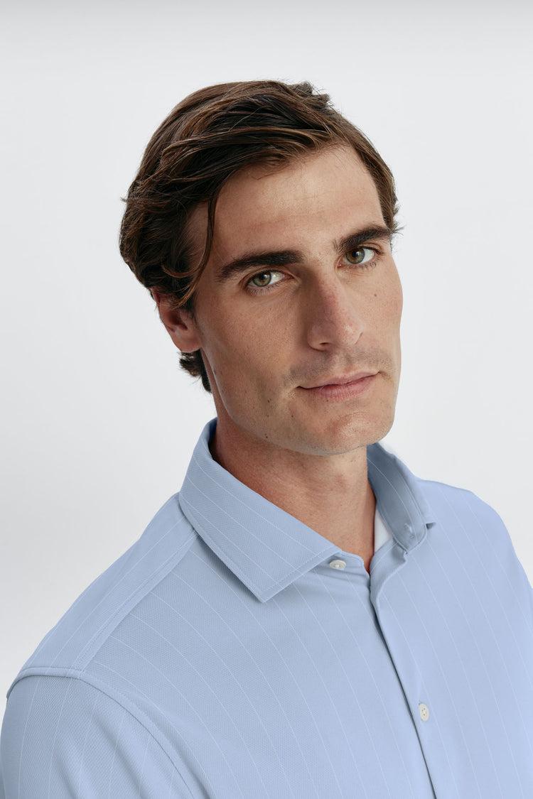 Sepiia Camisa De Vestir Hombre Azul Celeste Rayas Blancas Regular