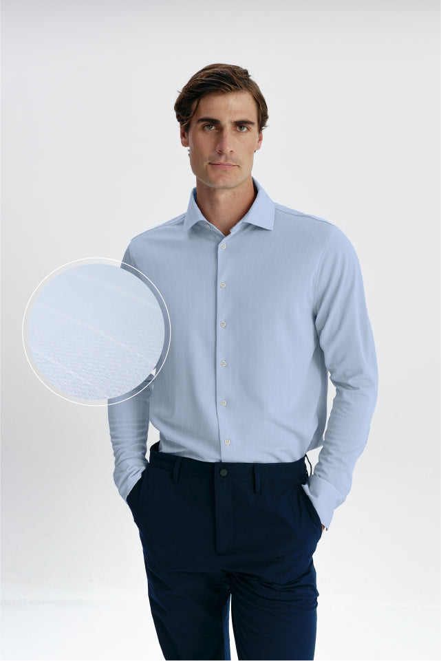 sepiia Camisa de vestir hombre azul celeste rayas blancas regular