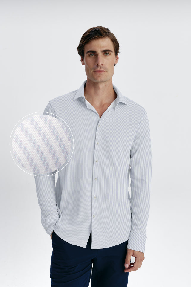sepiia Camisa de vestir hombre zig zag azul celeste regular