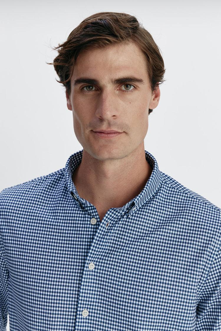 sepiia Camisa casual hombre vichy marino regular