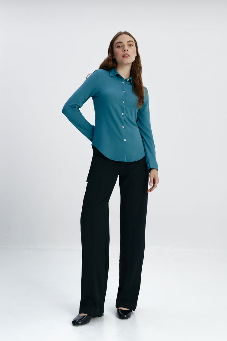 Sepiia Camisa Mujer Azul Neptuno Slim